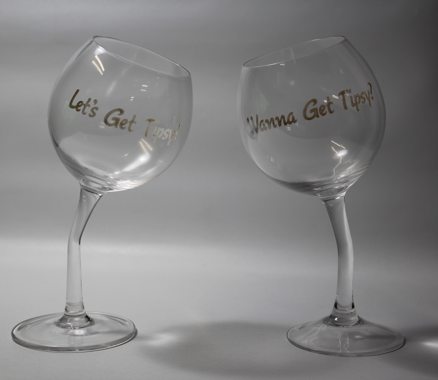 New Bigmouth Tipsy Tilted Imprinted Wine Glasses 2 Set Each Holds 12oz