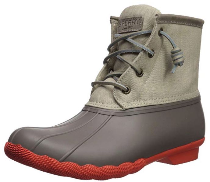 Sperry Woman/'s Duck Boots Saltwater Pop Rain Boot Dark Taupe Tan Orange NIB